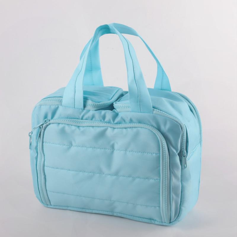 Portable Lightweight Quilted Cosmetic Makeup Bag Large Capacity Dual Compartment Travel Toiletry Pouch Pink Organizer