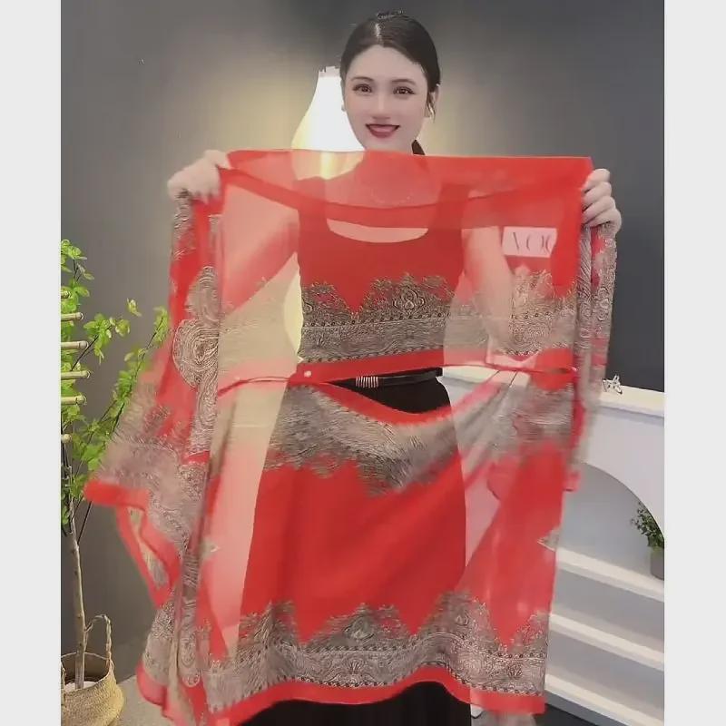 Шифоновый платок-шаль цвета кешью для защиты от солнца - Модный, универсальный, облегающий пуловер