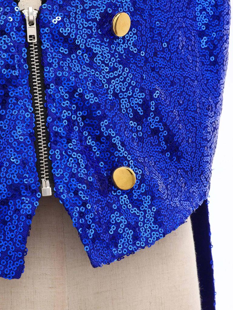 Boys Sparkly Sequins Medieval Vest Front Zip Victorian Waistcoat Circus Tailcoat Halloween Costume