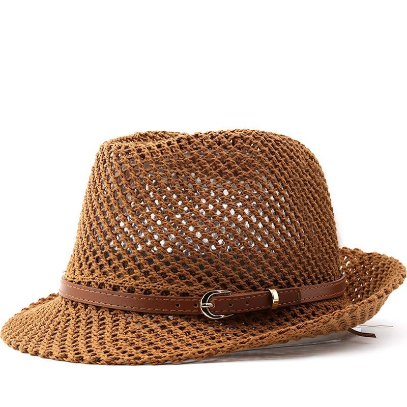 Unisex Hollow Out Jazz Straw Hat Outdoor Sun Protection Spring Summer