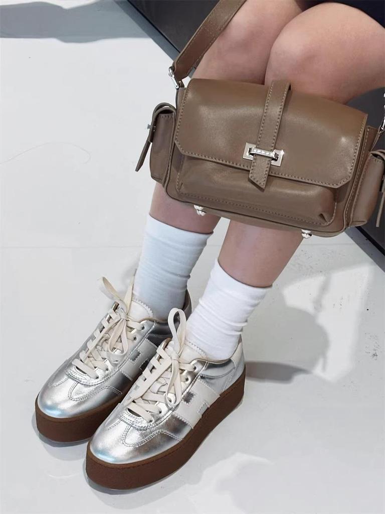 Женские кеды Hogan из натуральной кожи с цветовыми блоками, вдохновленные Тань Цзяньци - Белые печенье, повседневная обувь на шнуровке
