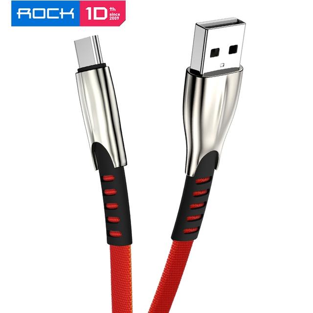 ROCK Кабель USB типа C, 2,4 А, быстрая зарядка через USB, зарядное устройство типа C, кабель для передачи данных, провод из цинкового сплава USB-C