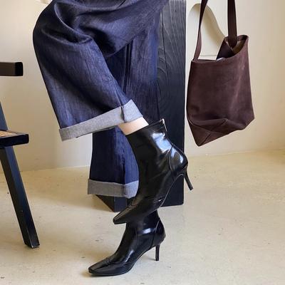 Женские элегантные ботильоны на молнии сзади с мягкой подошвой и маленьким квадратным носком, женские лоскутные узкие короткие сапоги на высоком каблуке-шпильке