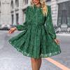 Spring Summer Women's Dress Jacquard Tie Skirt Lace Long Sleeve Dresses