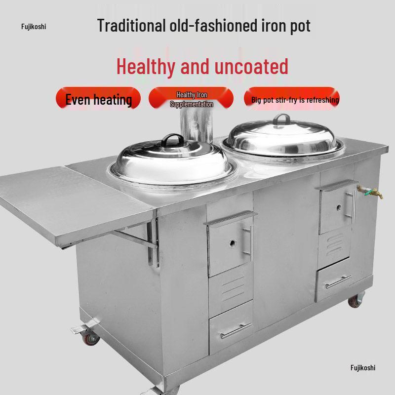 Dual Pot Wood-Burning Stove - Portable, Smokeless, Energy-Efficient, Stainless Steel for Rural Homes