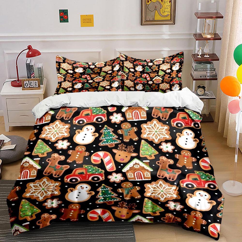 Cute Reindeer Snowman Pattern Bedding Duvet Cover Set Duvet Cover Pillowcases (1*Duvet Cover 2*Pillowcases, without duvet insert)