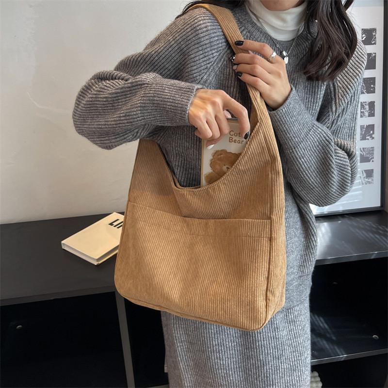 Stylish Commuter Bag Autumn Winter 2022 New Korean Corduroy Tote Bag For Women