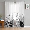 Черно-белые тюлевые шторы с абстрактными листьями и растениями для гостиной, прозрачные занавески для спальни, кухни, жалюзи, вуали, шторы