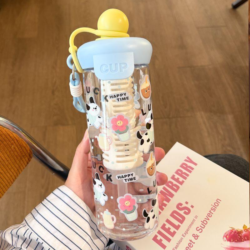 New stainless steel float thermos cup high value outdoor portable rope straw cup cute cartoon water cup