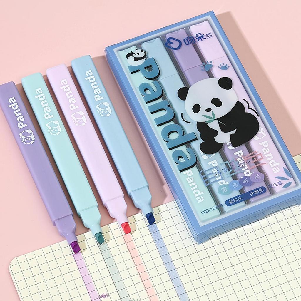 4 шт., набор ручек-хайлайтеров мягкого цвета с милой пандой, квадратный корпус, мягкий маркер для головы, лайнер для рисования, рисования, школы