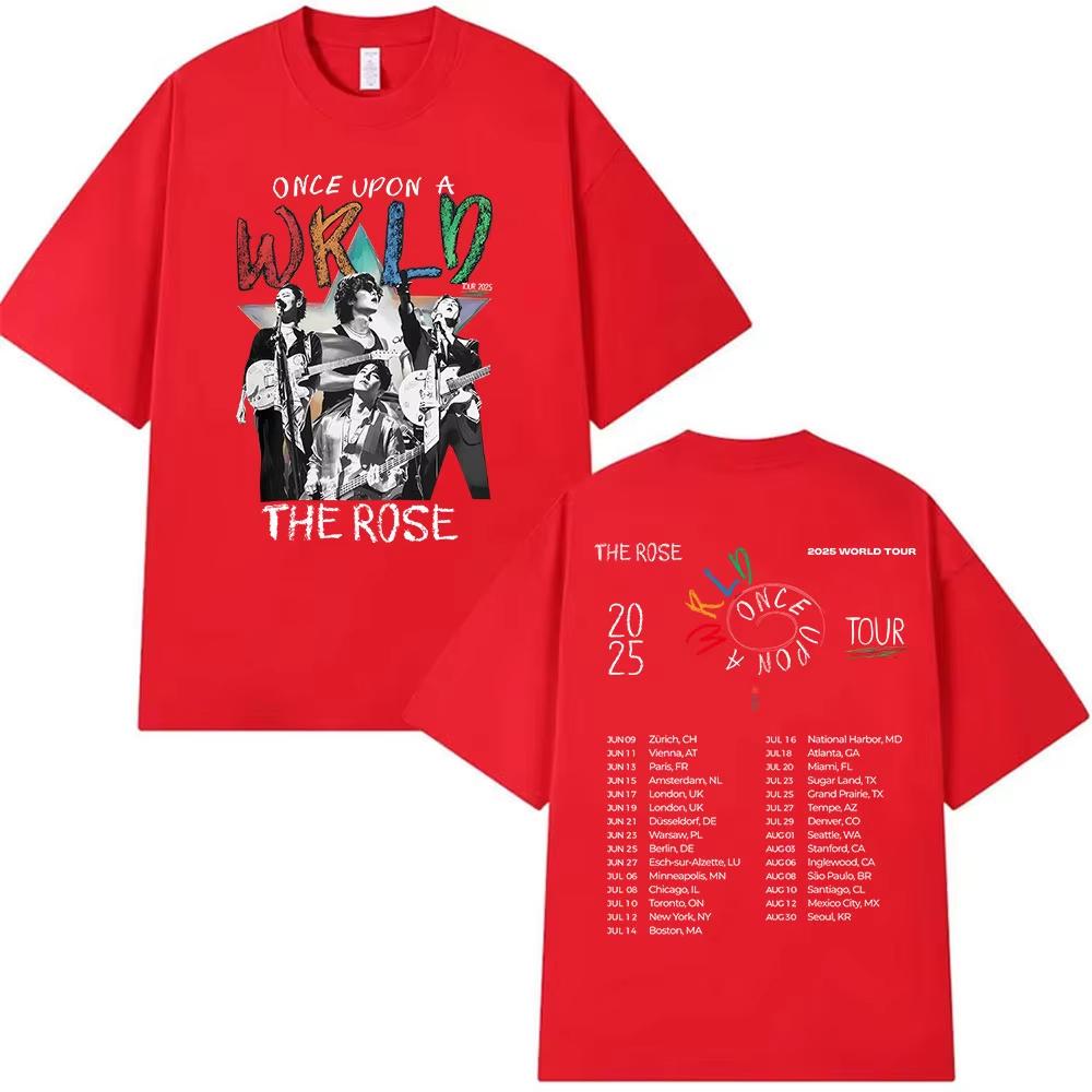 2025 Лето Kpop The Rose Once Upon AWRLD Мировой тур Футболка Мужская Хип-Хоп Корея 100% Чистый Хлопок Печатная Футболка Одежда Футболки