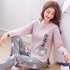 Women Long Sleeve Pajamas Set Cotton Soft Sleepwear Cartoon Cute Women's Pajama Tops and Pants Suit Pullover O Neck Spring Autumn Winter Home Wear