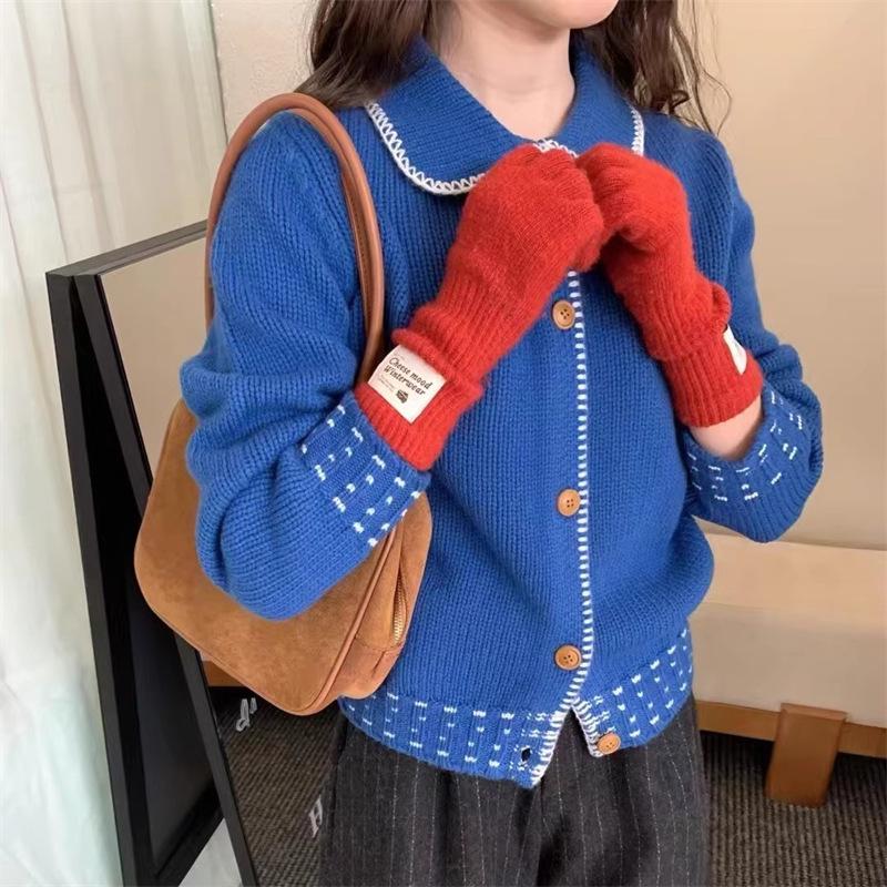 Женский кардиган в корейском милом стиле с цветными блоками - отложной воротник, приталенный, однобортный вязаный свитер на весну/осень
