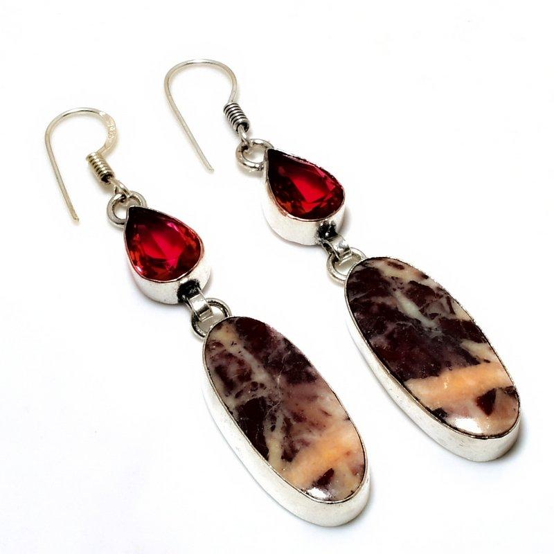 Cappuccino Jasper Garnet Gemstone 925 Silver Plated Jewelry Earring 2.65"