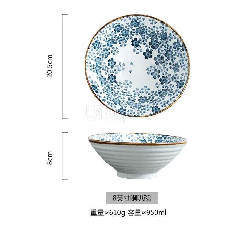 Salad Bowl 8 inch Ceramic Creative Hand Painted Pattern Japanese Ramen Bowl Household Large Noodle Soup Bowl Multi Purpose 20cm