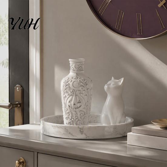 Decorative Bottle for Dressing Table Halloween Gothic Pumpkin Vase, 3D Printed Moon Star Embossed Potion Dark Romantic Room Accents Tabletop Ornament,