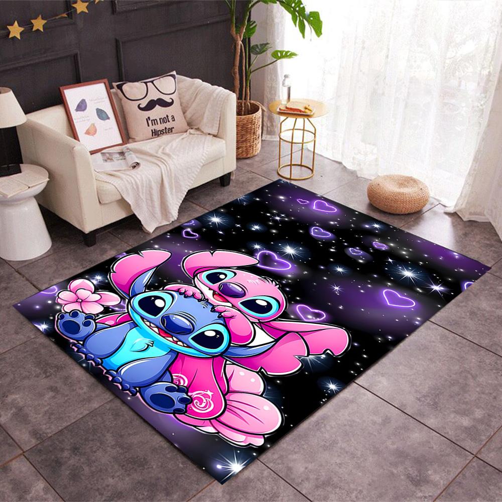 Stitch And Angel In Space Disney Cartoon Theme Anti-Slip Rug - Polyester, Home Decor, Suitable for Bedrooms, Living Rooms, Doorways, and Studios