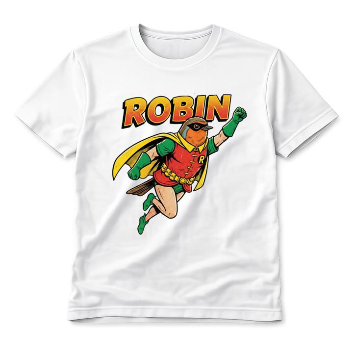 Robin Superhero Bird T-Shirt Unisex Funny Comic Style Flying Animal Graphic Tee