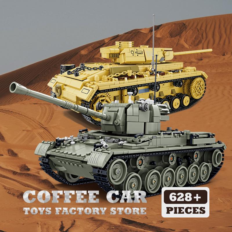 Военные наборы MOC из кубиков Второй мировой войны Средний танк M47 Игрушки-пазлы Железнодорожная пушка Строительные блоки Модель бронетехники Подарки для взрослых, детей, мальчиков