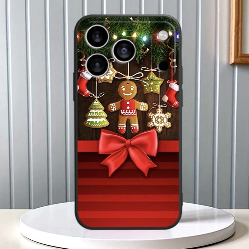 Дизайн рождественской подарочной коробки для Apple iPhone 17 16 16E 15 14 13 12 11 Pro Max Plus Черный Мягкий Силиконовый Чехол для Телефона