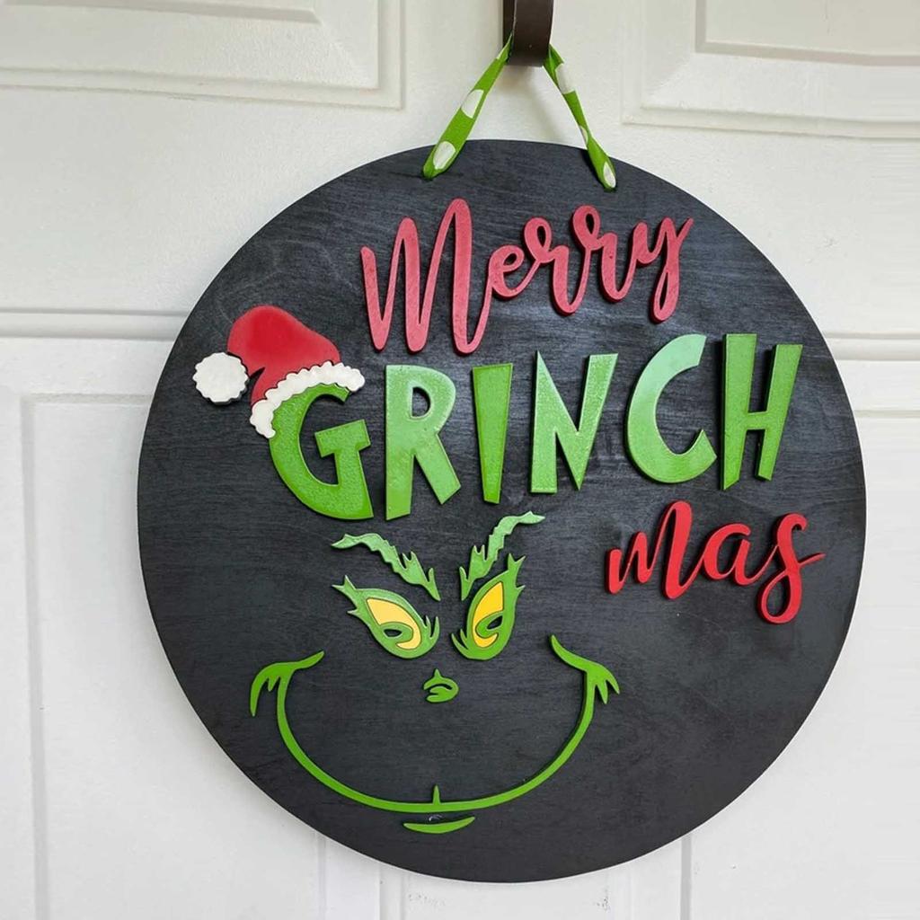 Знак приветствия, забавный знак Grinch_Welcome, венки для входной двери, деревянная подвесная табличка, декор крыльца, подвеска-гирлянда на стену