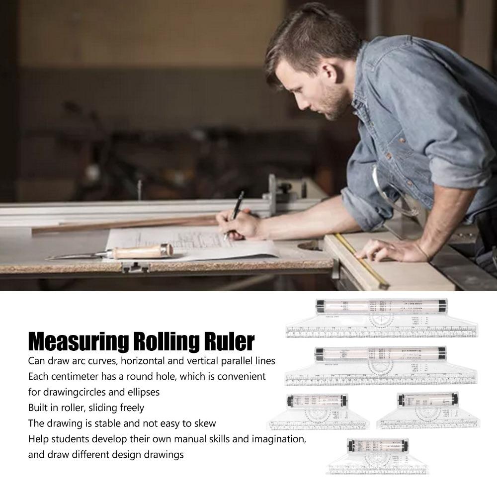 5pcs Clear Scale Rolling Ruler Light Weight Drawing Ruler Durable Measuring Ruler For Students