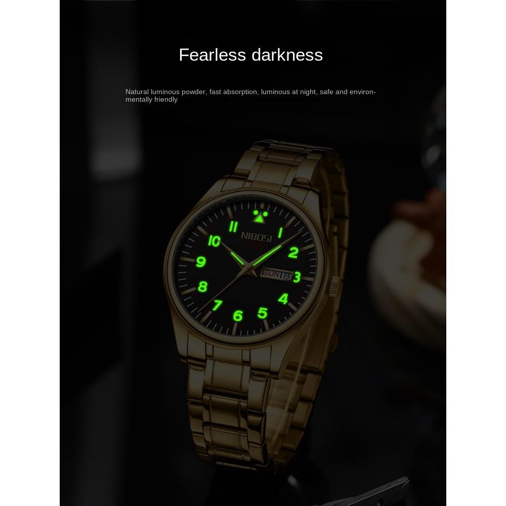 NIBOSI модные классические студенческие часы с двойным календарем, светящиеся в темноте водонепроницаемые кварцевые мужские часы со стальным ремешком
