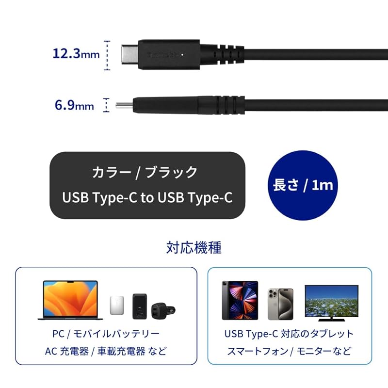Кабель Owltech Type-C - Type-C, совместимый с видеовыходом USB3.2 Gen2, высокоскоростная передача данных, быстрая зарядка через USB до 10 Гбит/с, PD60 Вт, мягкий черный, 1 м