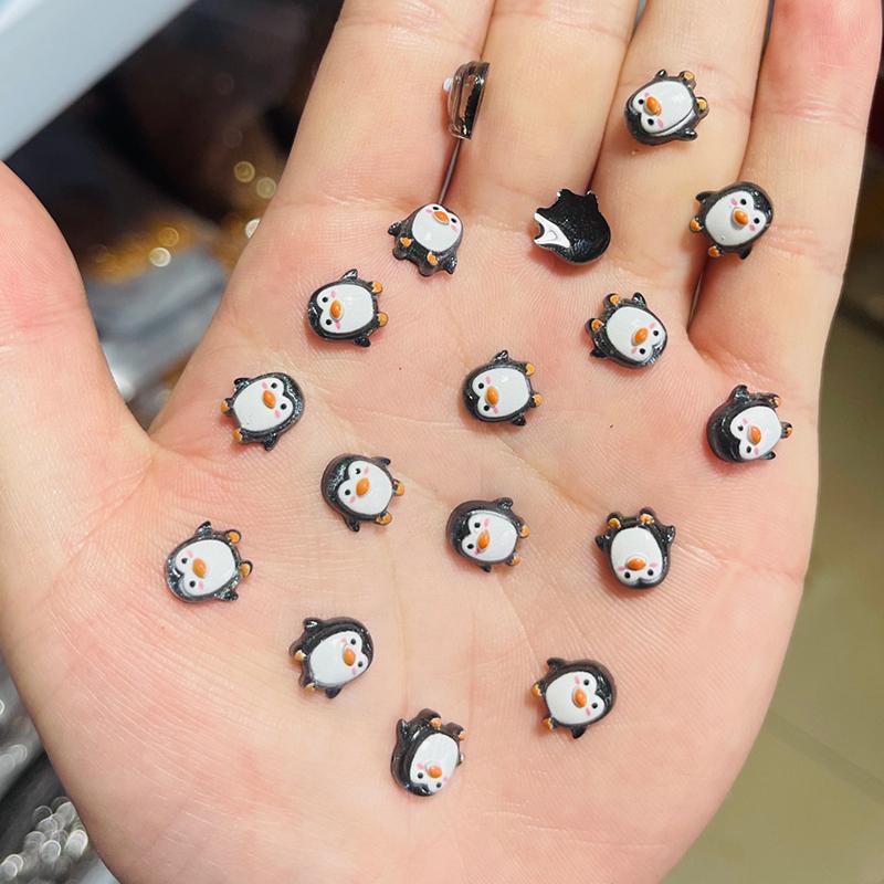 100pcs Cute 9mm Resin Mini Penguin Series Flat Back Stone Figurines DIY Wedding Scrapbook Accessories