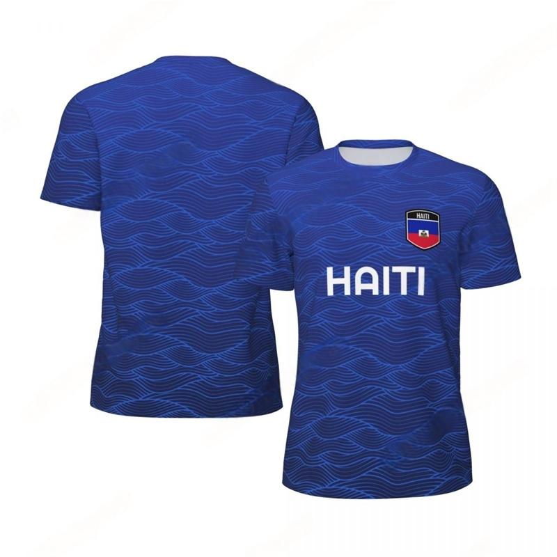 Haitian Flag Football 3D Printed T-shirt Men's Fashionable Football Sports Shirt Casual Loose O-neck Short Sleeved Pullover