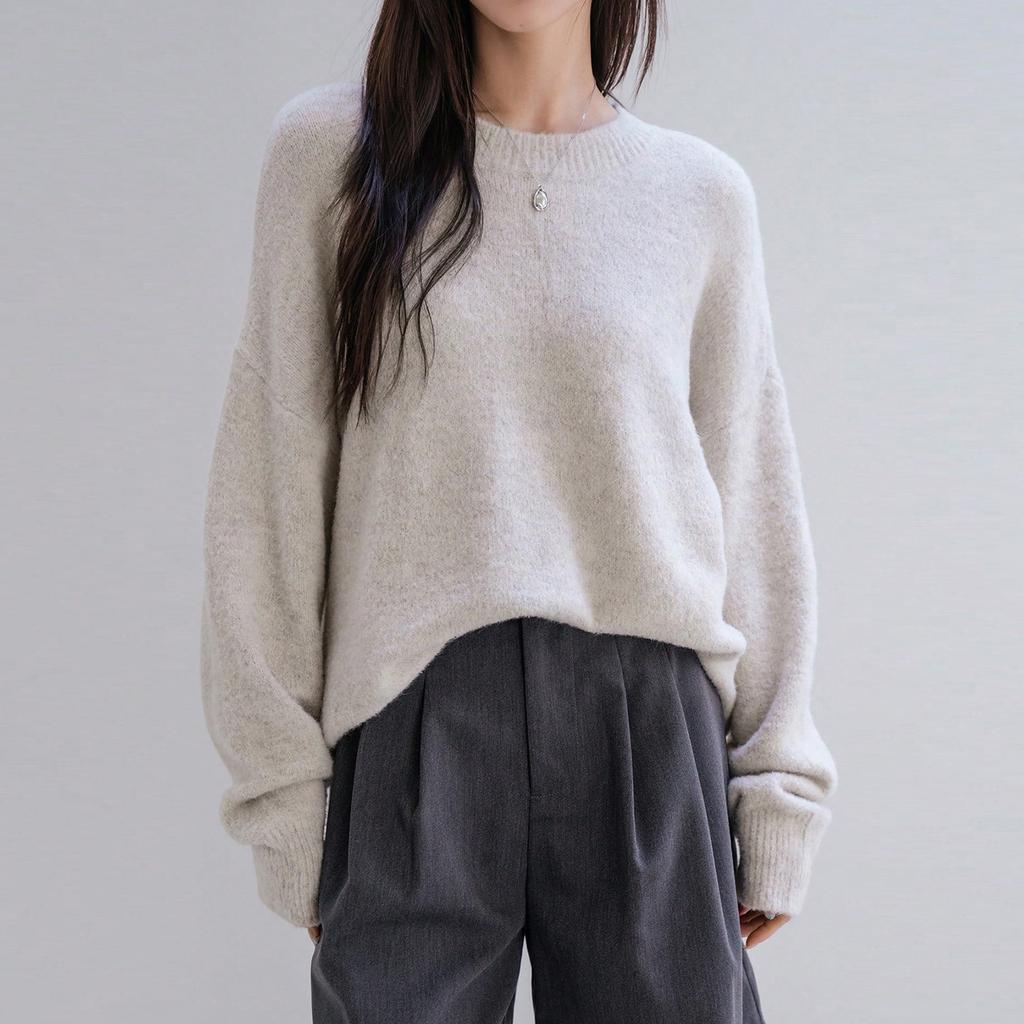 Women's Fashionable Casual Loose Versatile Lazy Style Long-Sleeved Round Neck Pullover Sweater