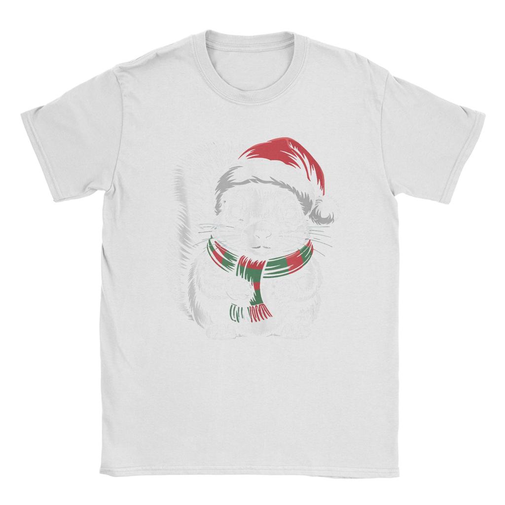 Leisure Squirrel Xmas Santa Hat Scarf Christmas T-Shirts for Men Crew Neck 100 Cotton T Shirts Short Sleeve Tees Plus Size Tops