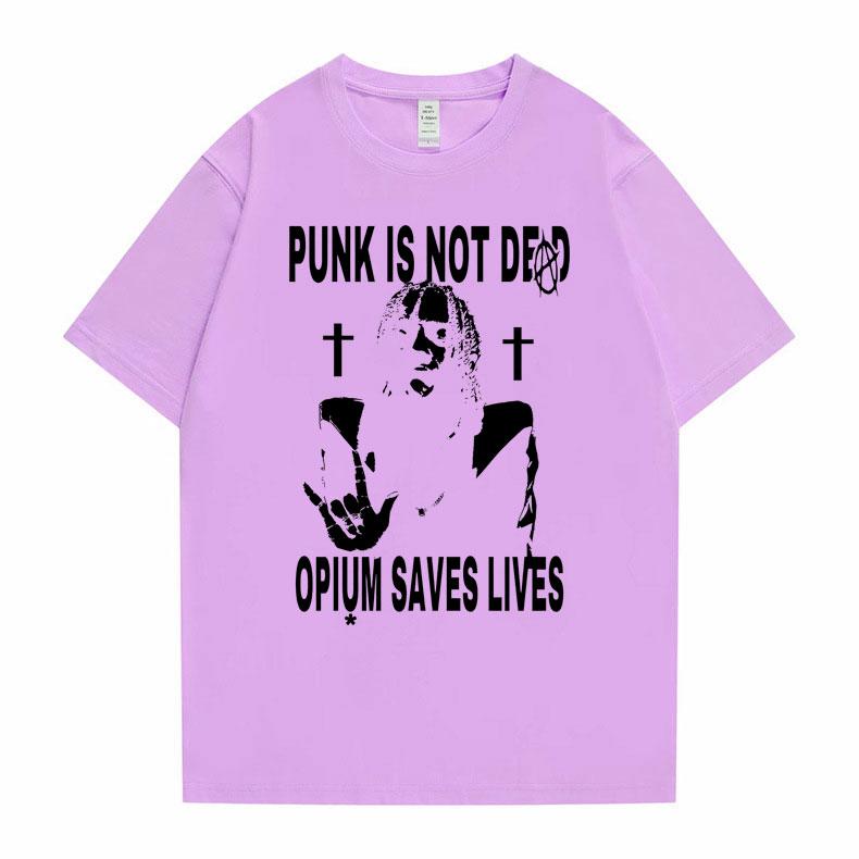 Хип-хоп негабаритных Playboi Carti Punk Is Not Ded Opium Saves Lives Футболка с принтом унисекс Женская повседневная свободная футболка Черные футболки унисекс
