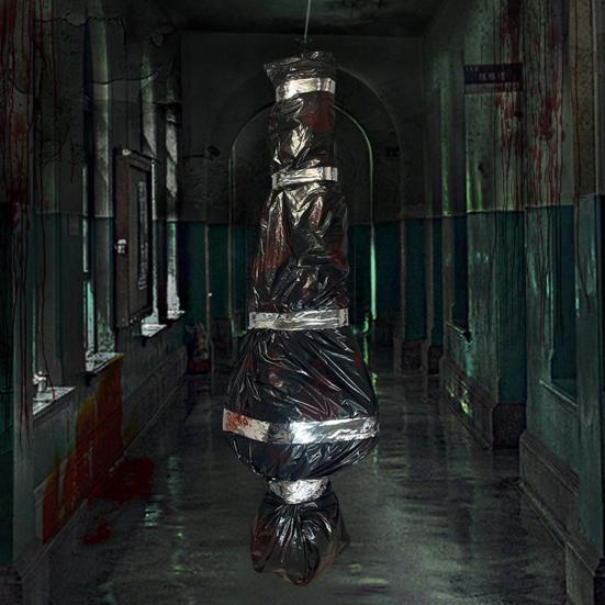 60-дюймовый подвесной труп, реквизит мертвой жертвы, страшный поддельный труп в мешке, надувной подвесной мертвец для Хэллоуина, декор дома с привидениями для помещений и улицы