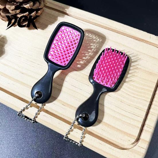 Keychain Pendant Mini Hair Brush Pendant, Scalp Massage with Ornament Bead Chain, Plastic Styling Charm for Backpacks Handbags Comb