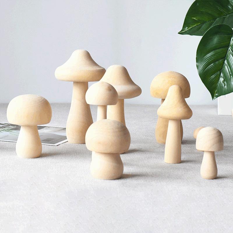 Wooden Mushroom Natural Unfinished Mushroom DIY Crafts Painting Peg Dolls Ornament Handmade Kids Toy Decoration Christmas Gift CDN