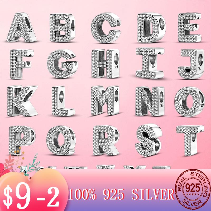 Hot Original 925 Silver Letter CZ Zircon A To Z 26 Letter Charms Beads Fit MULA Charms Bracelet Silver 925 Jewelry