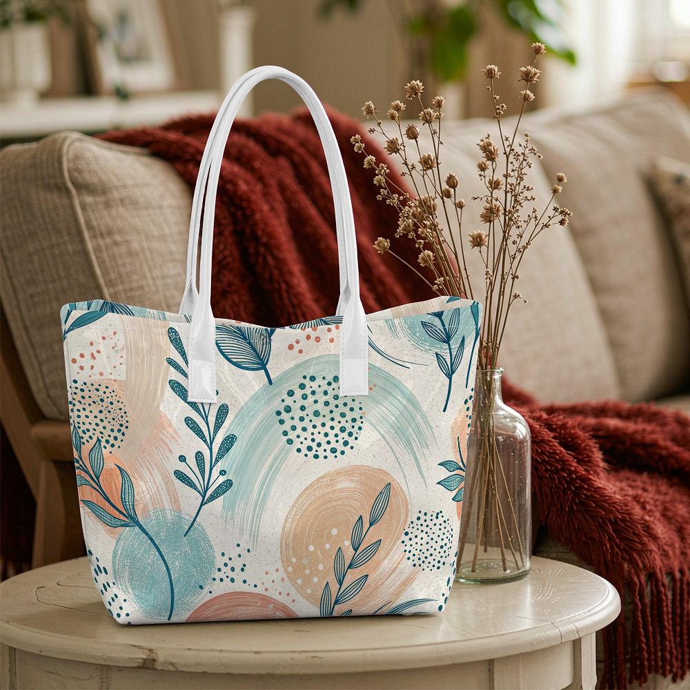 Boho Floral Pattern Tote Bag Stylish Casual Portable Large Capacity Shopping Shoulder Bag for Daily Use