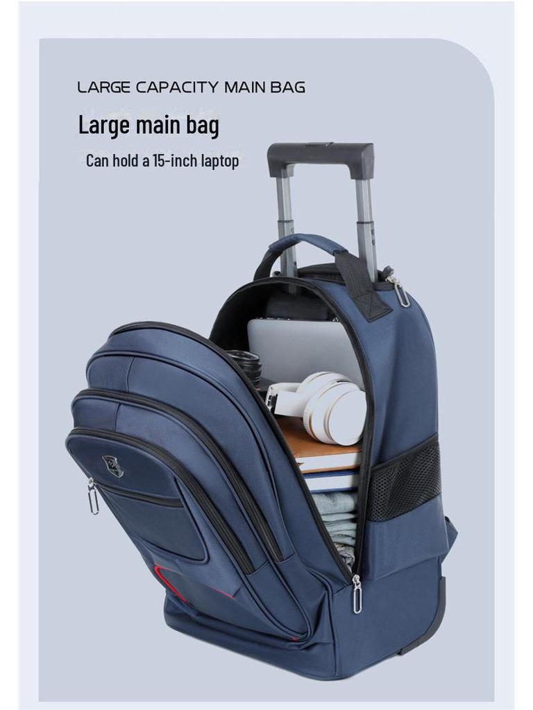 Стильная многофункциональная сумка на колесиках: Модный деловой рюкзак большой вместимости с универсальной цветовой гаммой для путешествий и компьютеров