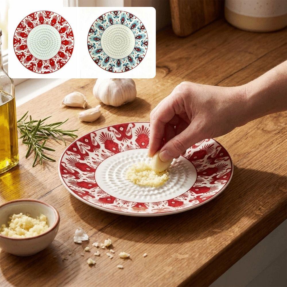 Floral Garlic Grater Plate Easy Clean Garlic Masher Eco-Friendly Ceramic Grater Vegetable Grinding