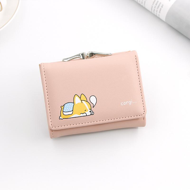 Cute Anime Inspired Short Wallet Pu Material With Three Fold Design For Women