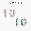 MODIAN Серебряные серьги-кольца 925 пробы с розовыми и зелеными сердцами и цирконием Изысканные серьги-кольца для женщин Оригинальный дизайн ювелирных изделий