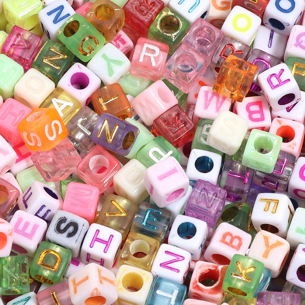 100Pcs Square Acrylic Letter Beads Mix Color Large Hole Alphabet Beads For Jewelry Making DIY Craft Friendship Bracelet Supplies