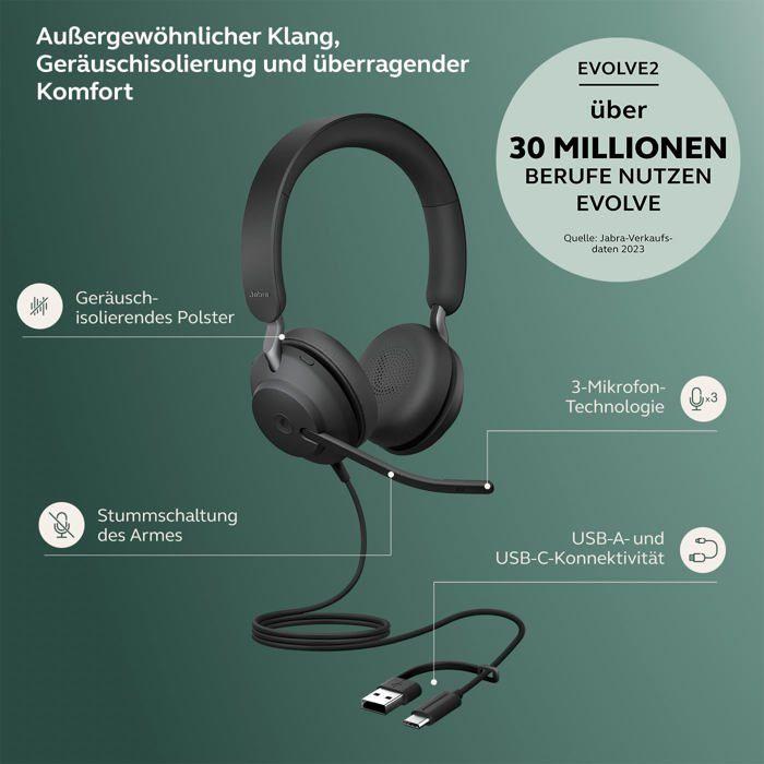 Micro-casque - JABRA - Evolve2 40 SE UC - Stéréo - Filaire - Sur-oreille