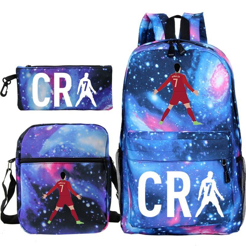 C Ronaldo student bag + small shoulder bag + pencil case three-piece backpack