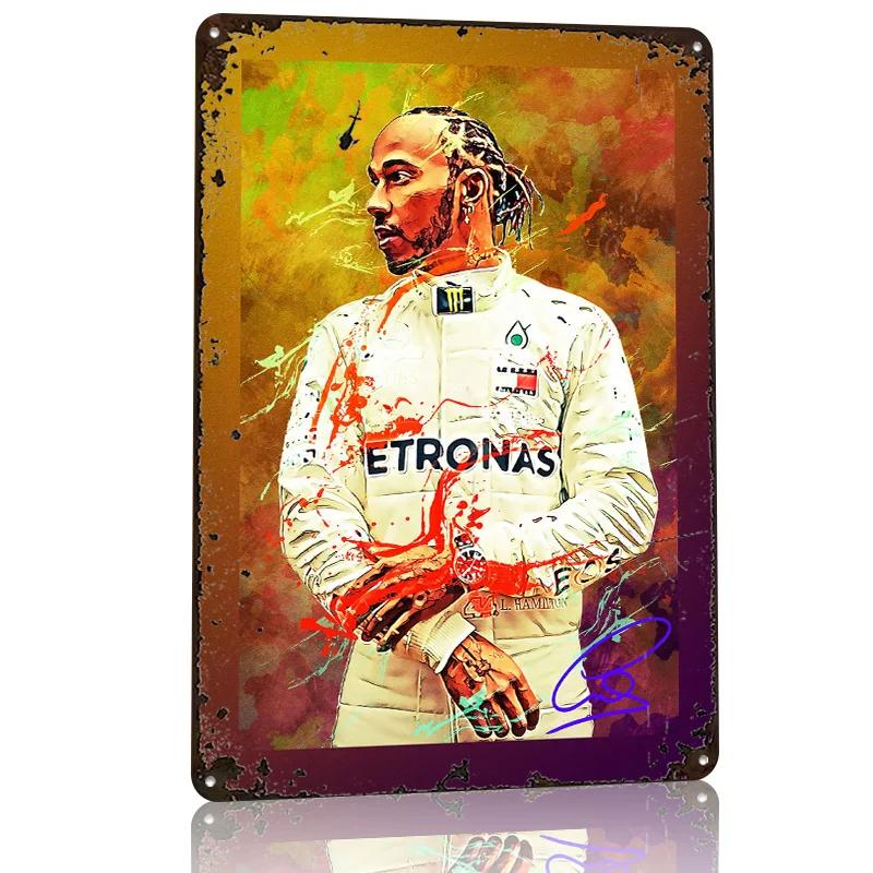 Lewis Hamilton D Texture Printed Poster Custom Vintage Metal Tin Plate Sign for Wall Art Bathroom Decor Room House Wand Deko
