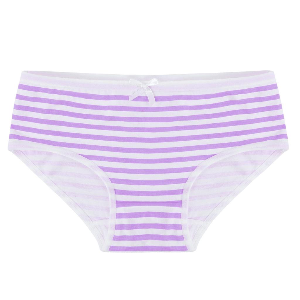 Women Stripe Mid Waist Cotton Undergarment Underwear Bikini Briefs