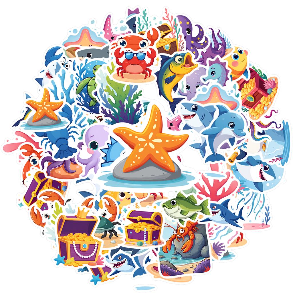 35-50 шт. Милые наклейки «Сокровища» Мультяшные наклейки «Морское приключение» Канцелярские наклейки Наклейки с животными Для блокнота Багажа Мобильного телефона