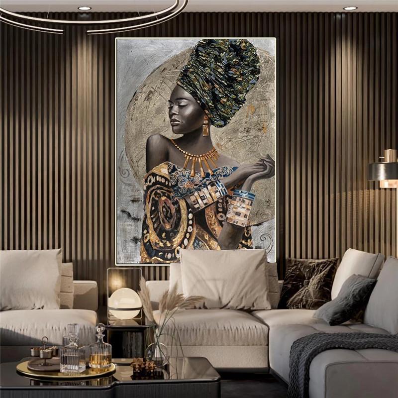 Abstract African Girl Canvas Painting Graffiti Art Posters and Prints Wall Art Pictures for Living Room Wall Decoration Cuadros