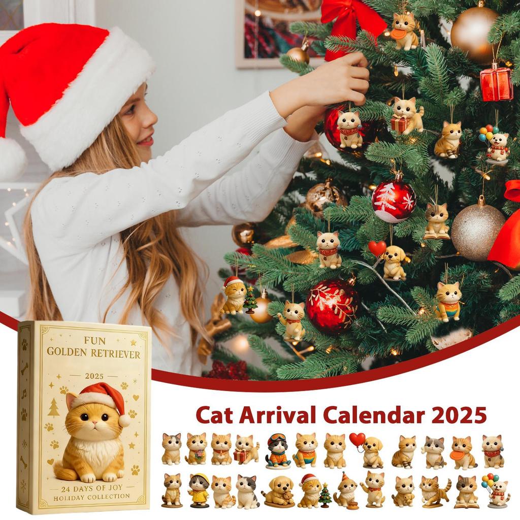 Cat Lover Christmas Advent Calendar, 24 Days Countdown with 2D Acrylic Ornaments for Christmas Tree Decor, Home, Adults Kids